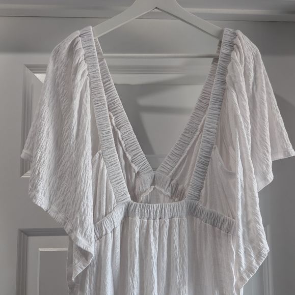 Free People Beach La La Maxi Dress V Neck Gauze Tiered Flutter Sleeve White L - Picture 9 of 16